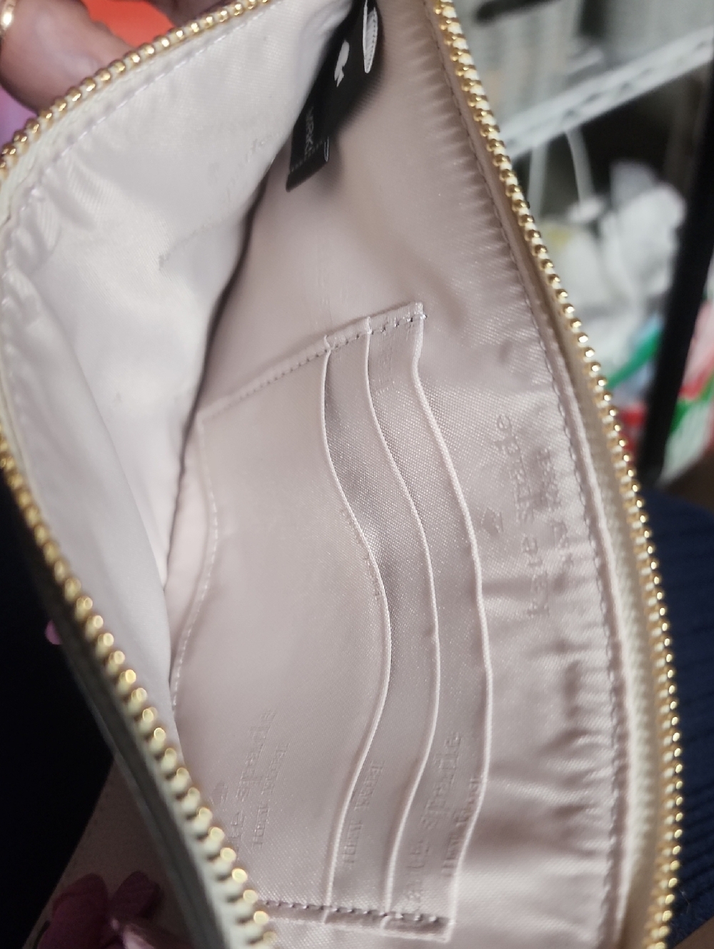 Kate Spade Medium L Zip cream Leather wristlet with pink floral appliqués Nwt - Picture 5 of 6